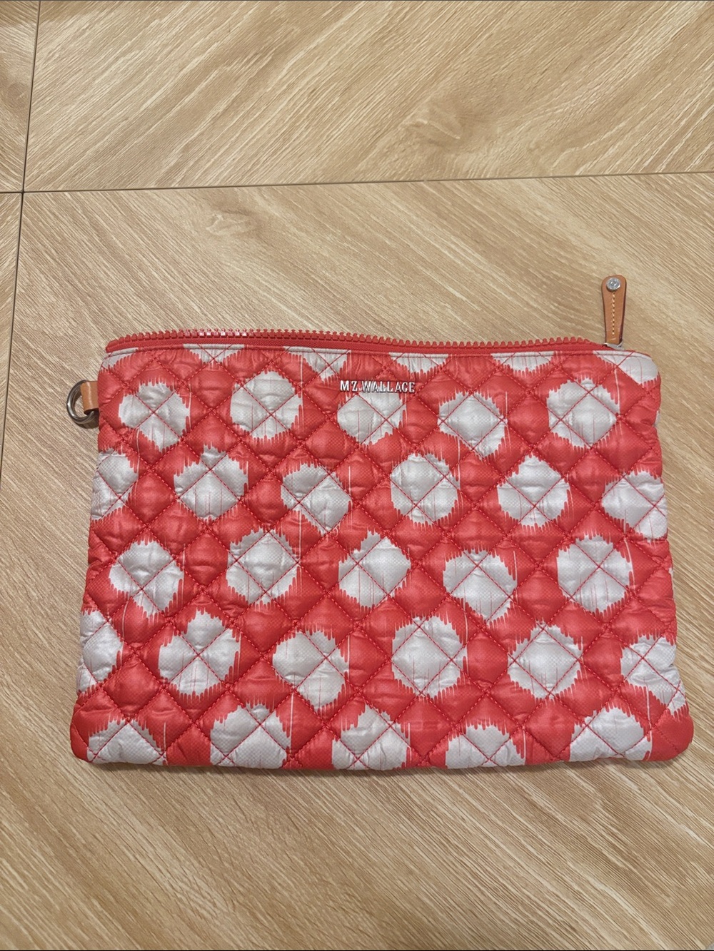 MZ Wallace Quilted Coral and White Cosmetic Pouch